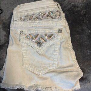 White miss me shorts